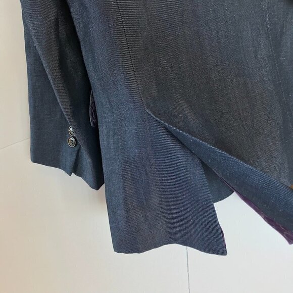 TED BAKER Blue Wool/Linen 2-Piece Jacket & Pant Suit Purple Lining 40 Reg 34x28 - Picture 8 of 16